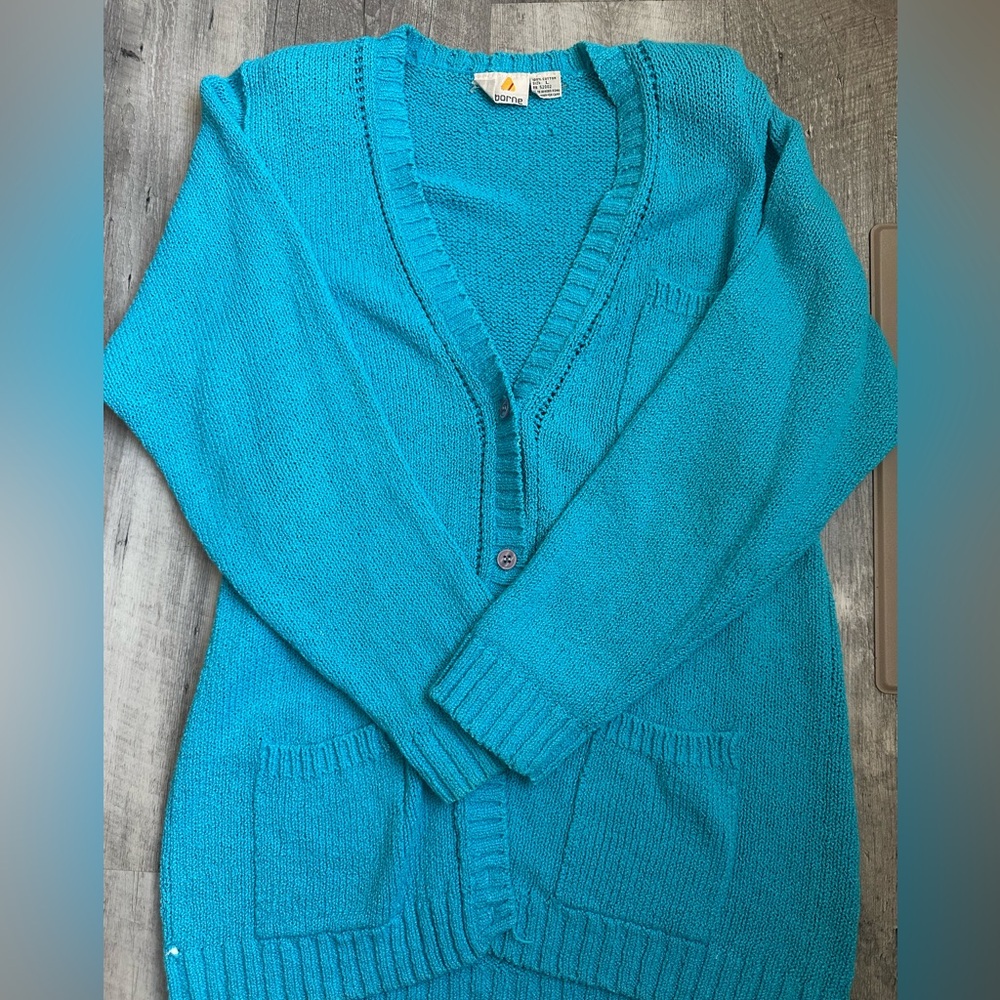 100 % cotton Liz Claiborne Teal Women's Cardigan with shoulder pads